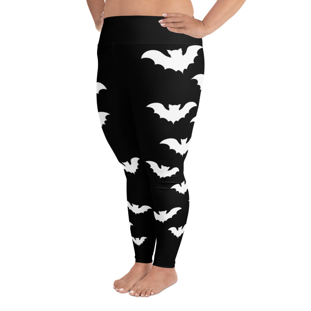 Plus Size Halloween Flying Vampire Bat Style Black Leggings - Edge of Life Designs