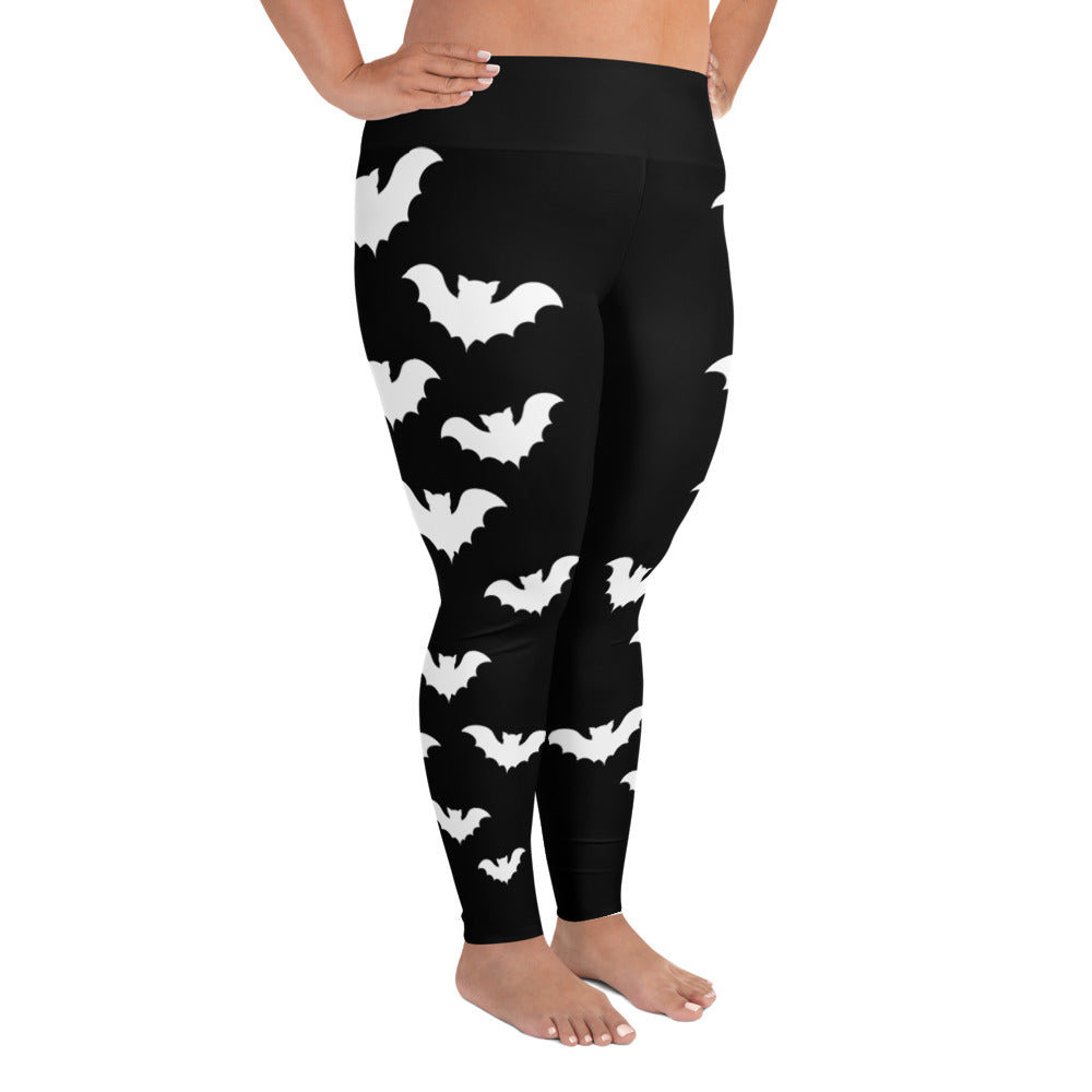 Plus Size Halloween Flying Vampire Bat Style Black Leggings - Edge of Life Designs