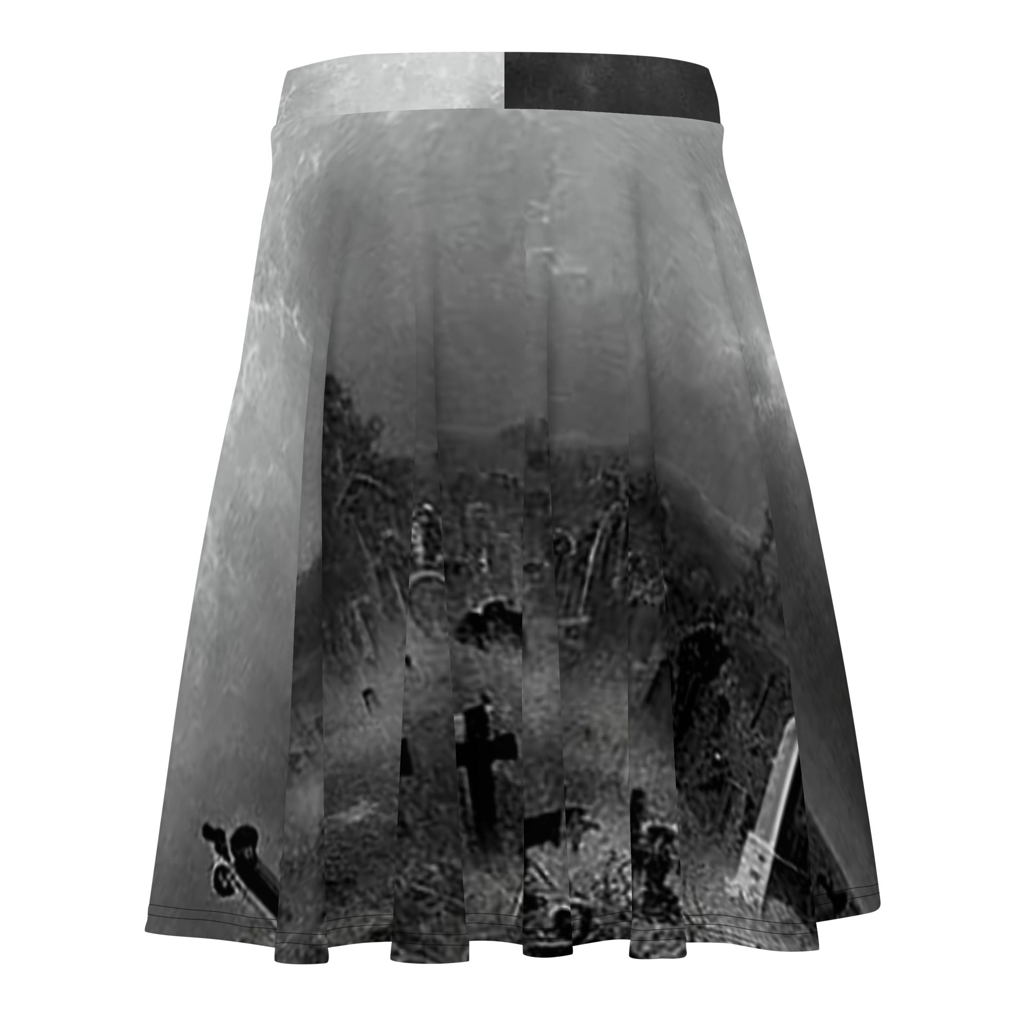 Gothic Haunted Cemetery Black and White Skater Skirt