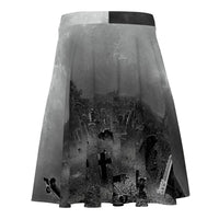 Haunted Cemetery pattern on women's skater skirt, back view