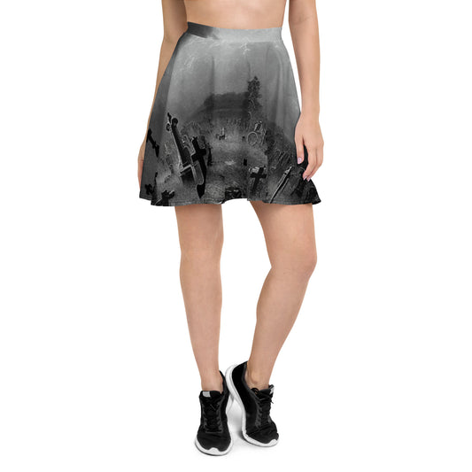 Haunted Cemetery pattern on women's skater skirt, front view