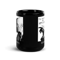 Aleister Crowley Great Beast 666 artwork on black glossy coffee mug, 15 oz, front view