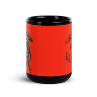 Gruss Vom Krampus artwork on black glossy coffee mug, 15 oz, front view