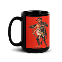 Gruss Vom Krampus artwork on black glossy coffee mug, 15 oz, handle on left