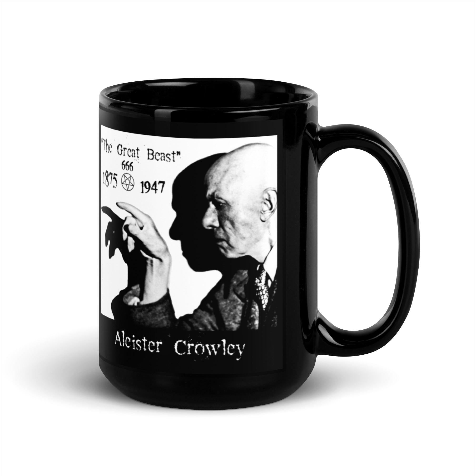 Aleister Crowley Infamous Occult Leader of Thelema Sex Magic on Black Glossy Mug - Edge of Life Designs
