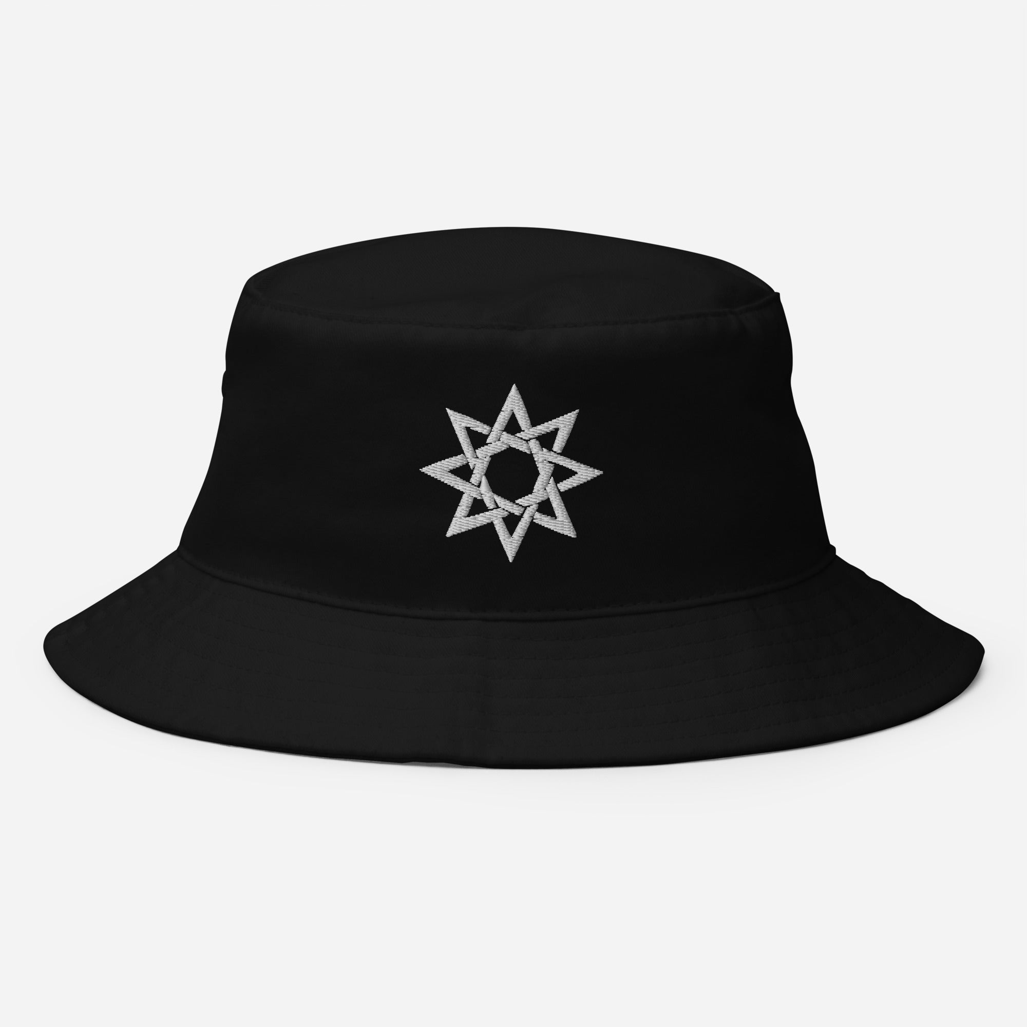 White 8 Point Star Octagram Anu God of the Heavens Occult Symbol Embroidered Bucket Hat