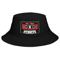 Black bucket hat with 80's Style Mix Tape embroidered artwork, front view