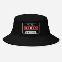 Black bucket hat with 80's Style Mix Tape embroidered artwork, front view