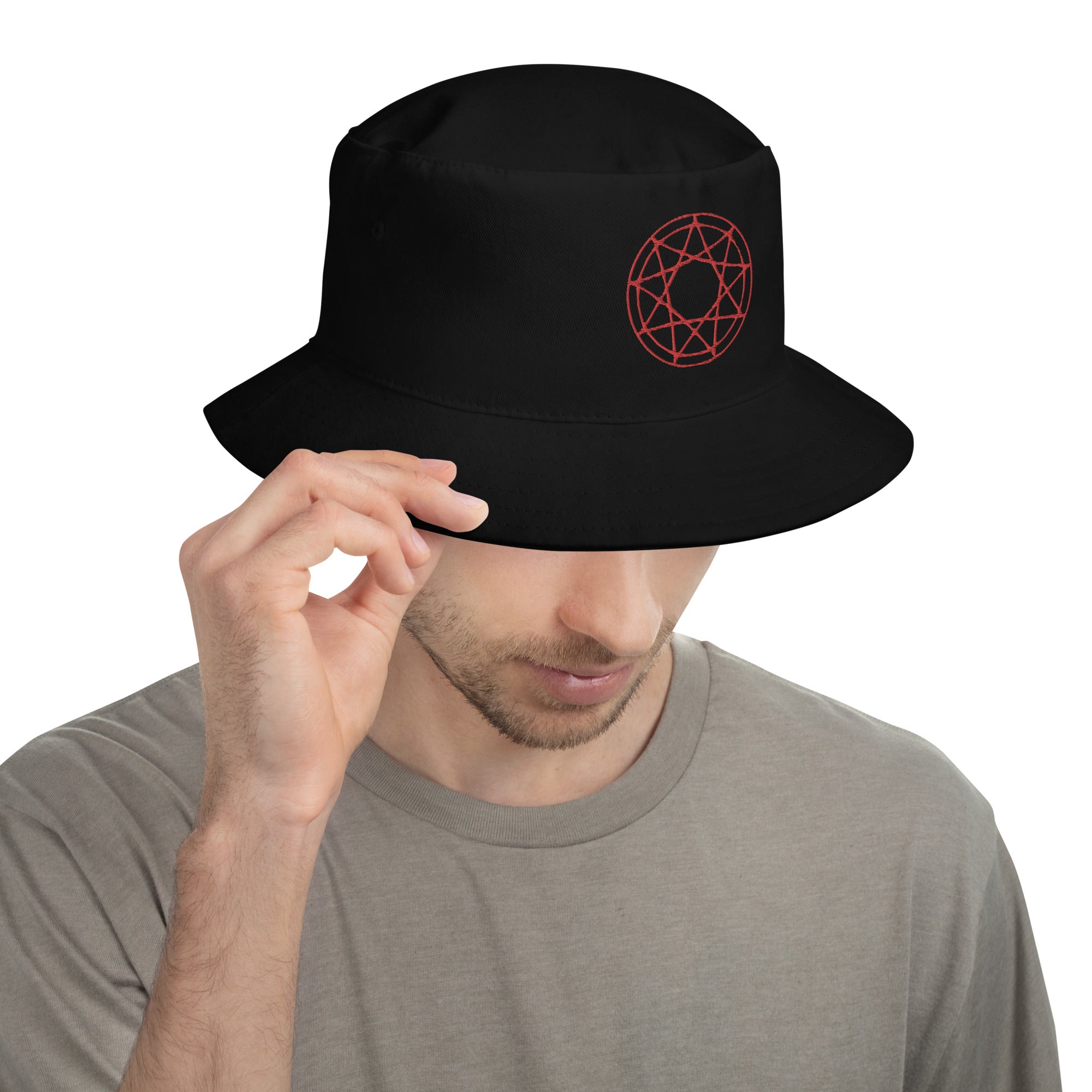 Red 9 Point Star Pentagram Occult Symbol Embroidered Bucket Hat Slipknot