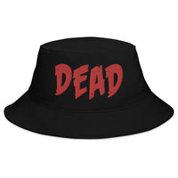 Black bucket hat with Red DEAD Emotional Depression embroidered artwork, front view