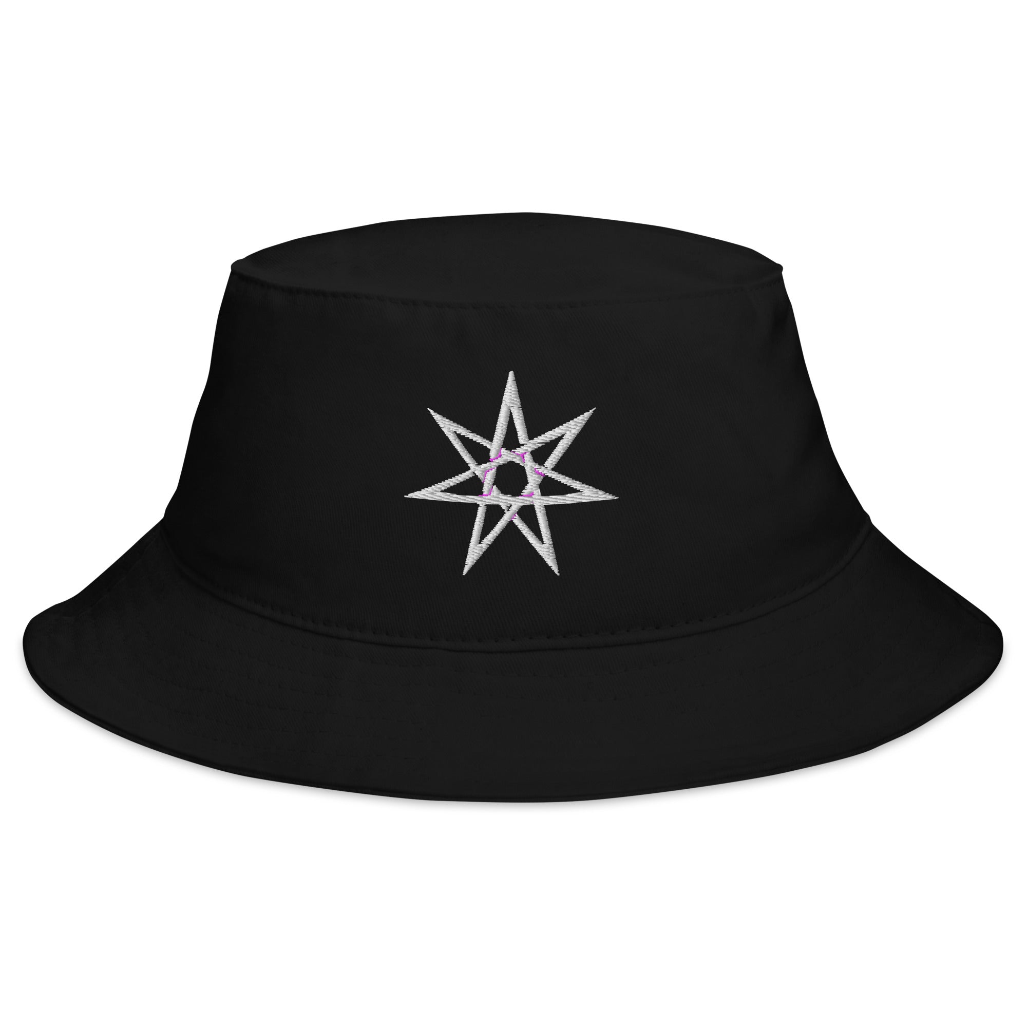 White Elven Star Embroidered Bucket Hat Pagan Witchcraft Symbol