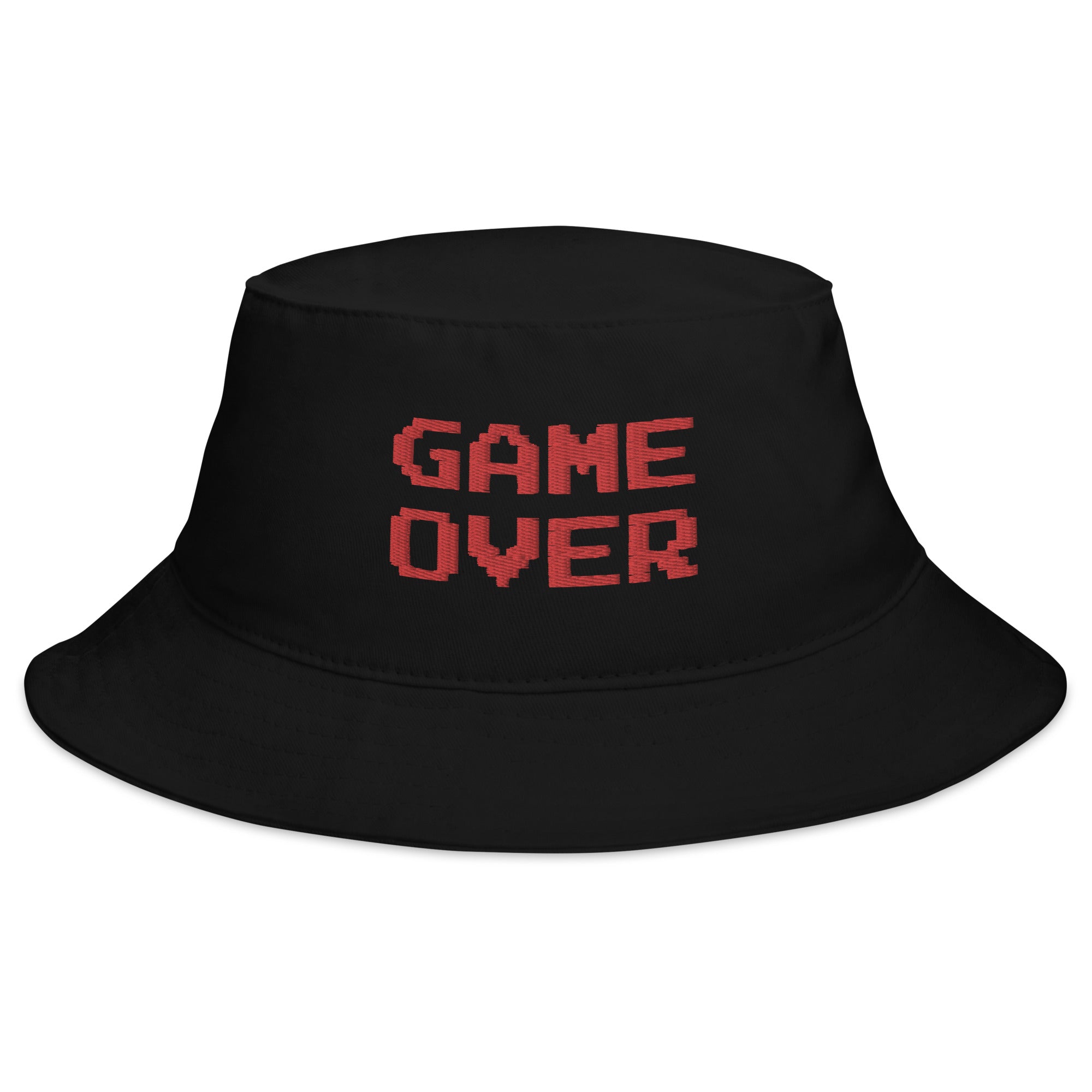 Red Game Over 8 Bit Embroidered Bucket Hat 80's Classic Gaming