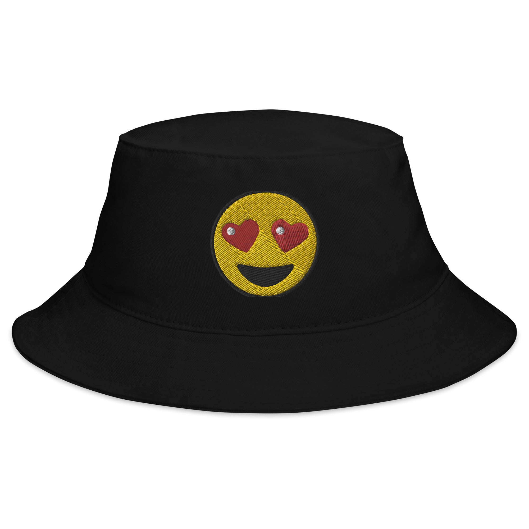 Heart-Eyes Emoji Embroidered Bucket Hat Smiling Face Emoticon