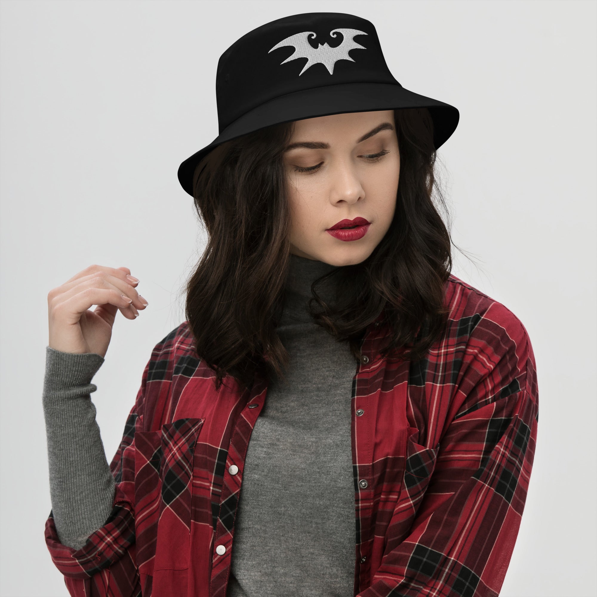 Spooky Goth Vampire Bat Embroidered Bucket Hat Goth Fashion