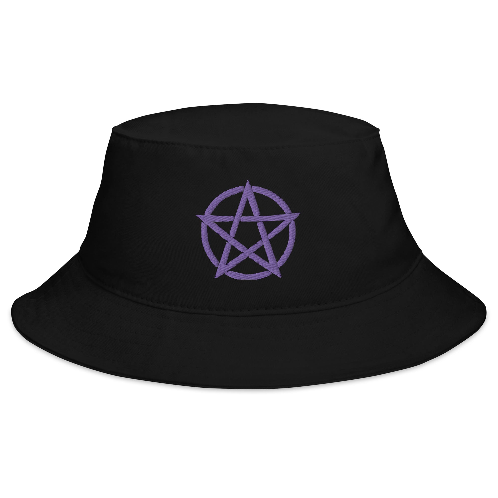 Purple Witchcraft Woven Pentacle Pagan Ritual Embroidered Bucket Hat Pentagram