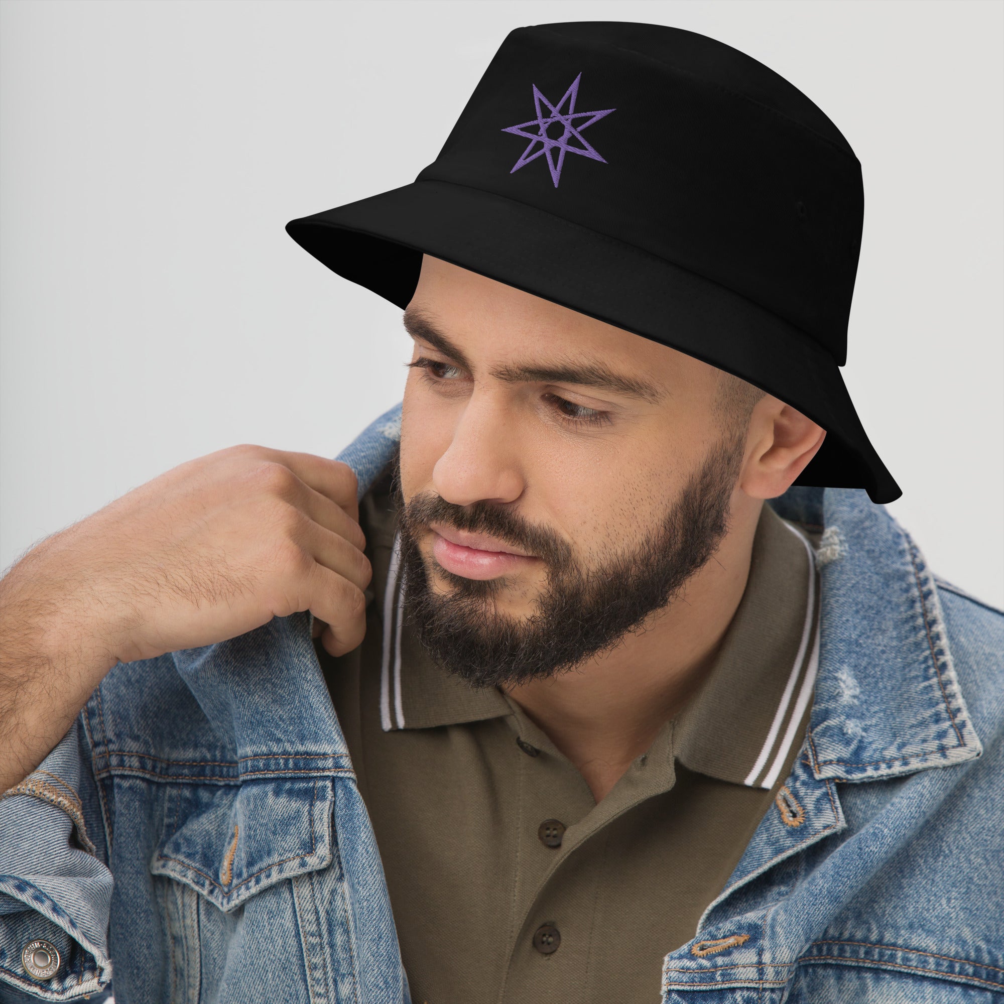 Purple Elven Star Embroidered Bucket Hat Pagan Witchcraft Symbol