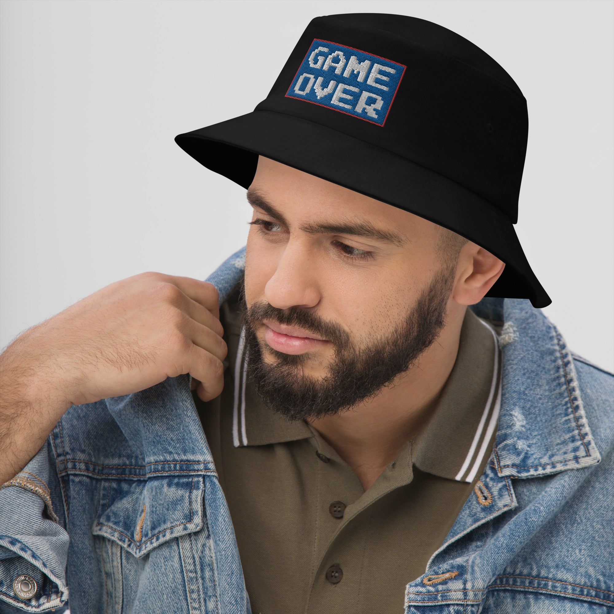 Game Over 8 Bit Embroidered Bucket Hat 80's Classic Gaming Style