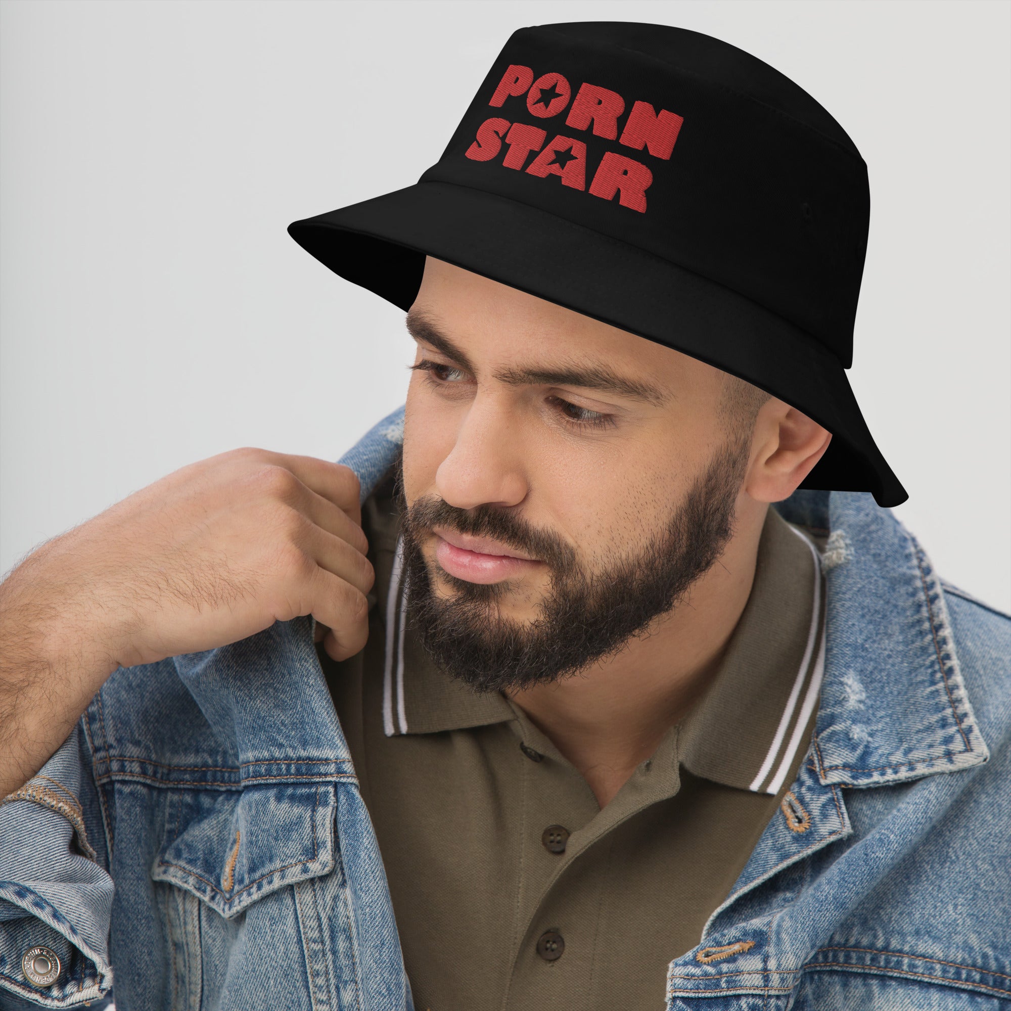 Red Porn Star Logo Embroidered Bucket Hat