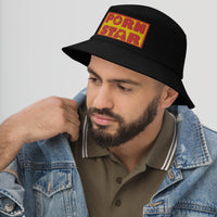 Black bucket hat with Occupation Porn Star Logo embroidered artwork, left-front view