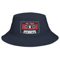 Navy bucket hat with 80's Style Mix Tape embroidered artwork, front view