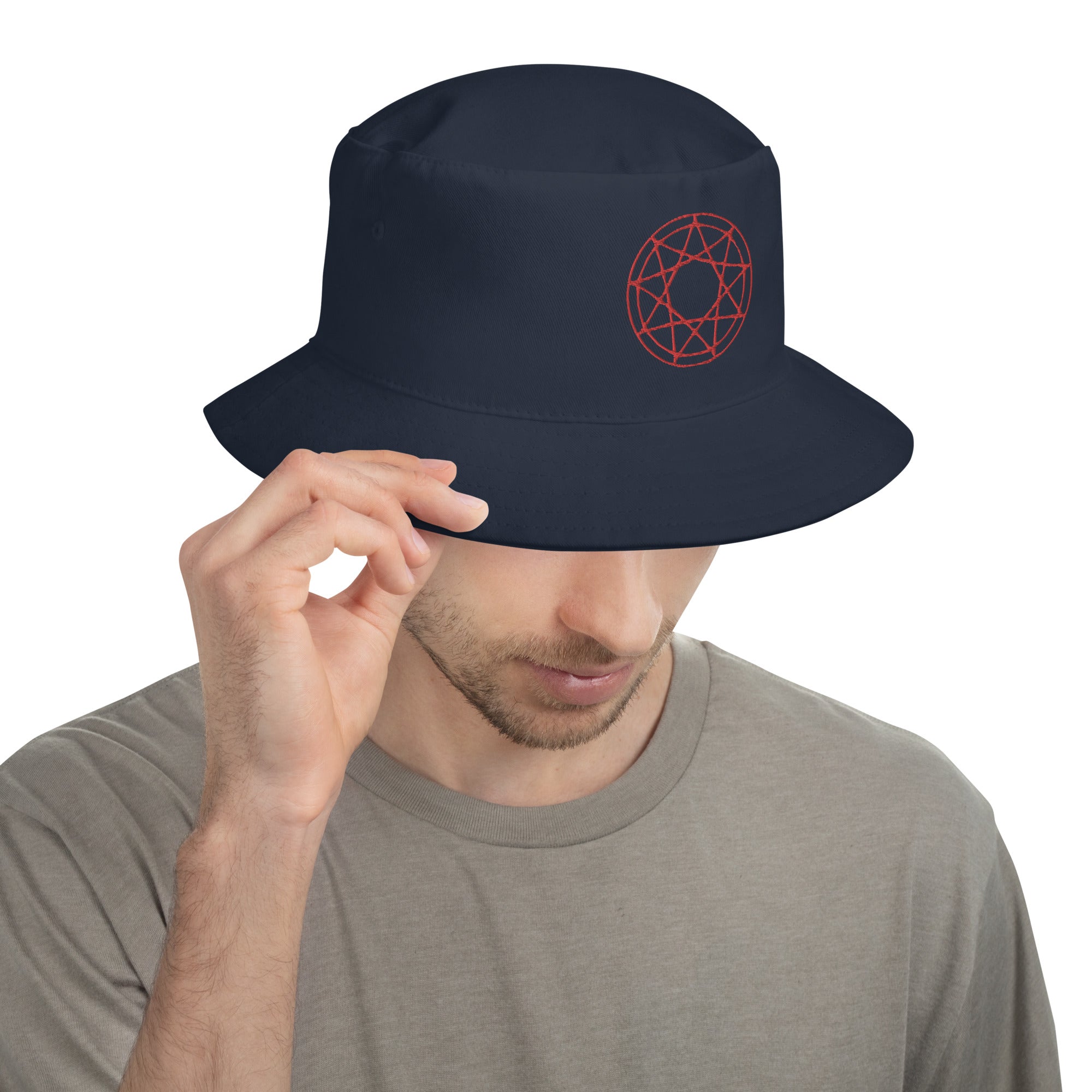 Red 9 Point Star Pentagram Occult Symbol Embroidered Bucket Hat Slipknot