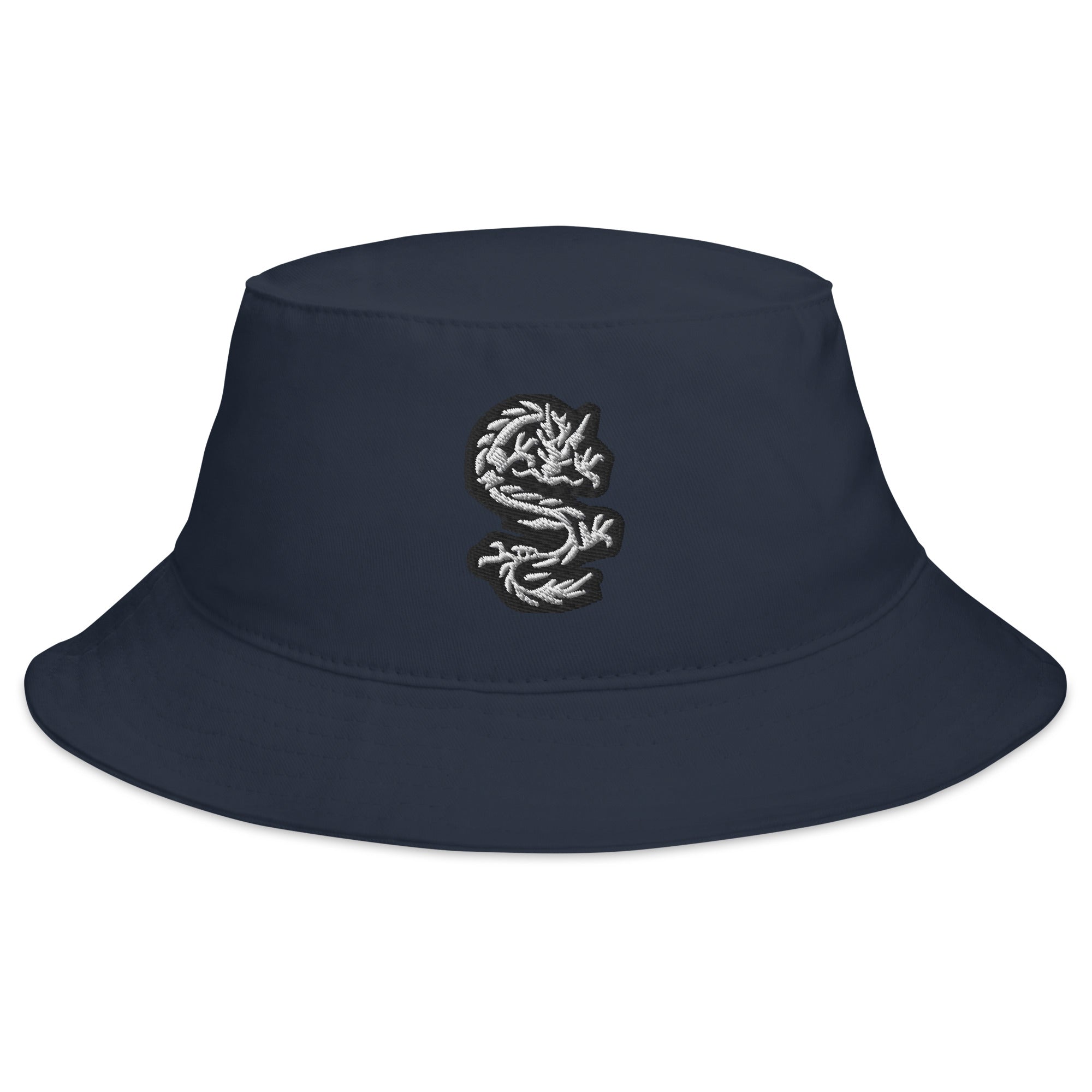 White Ancient Chinese Dragon Embroidered Bucket Hat Mythology and Folklore