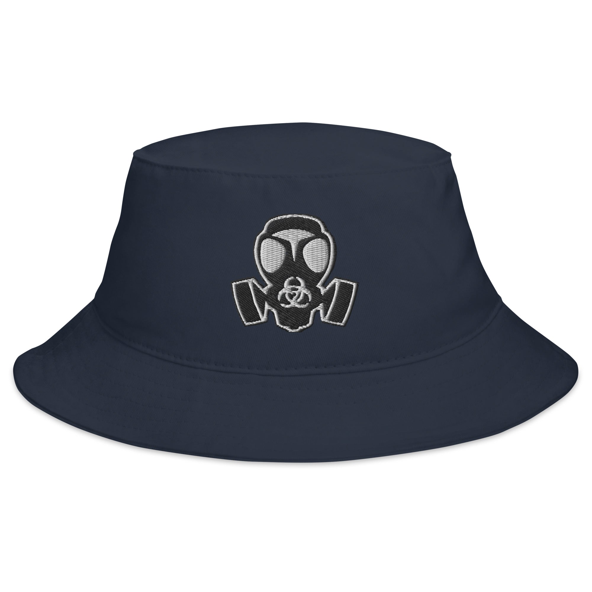 White Bio Hazard Gas Mask Embroidered Bucket Hat