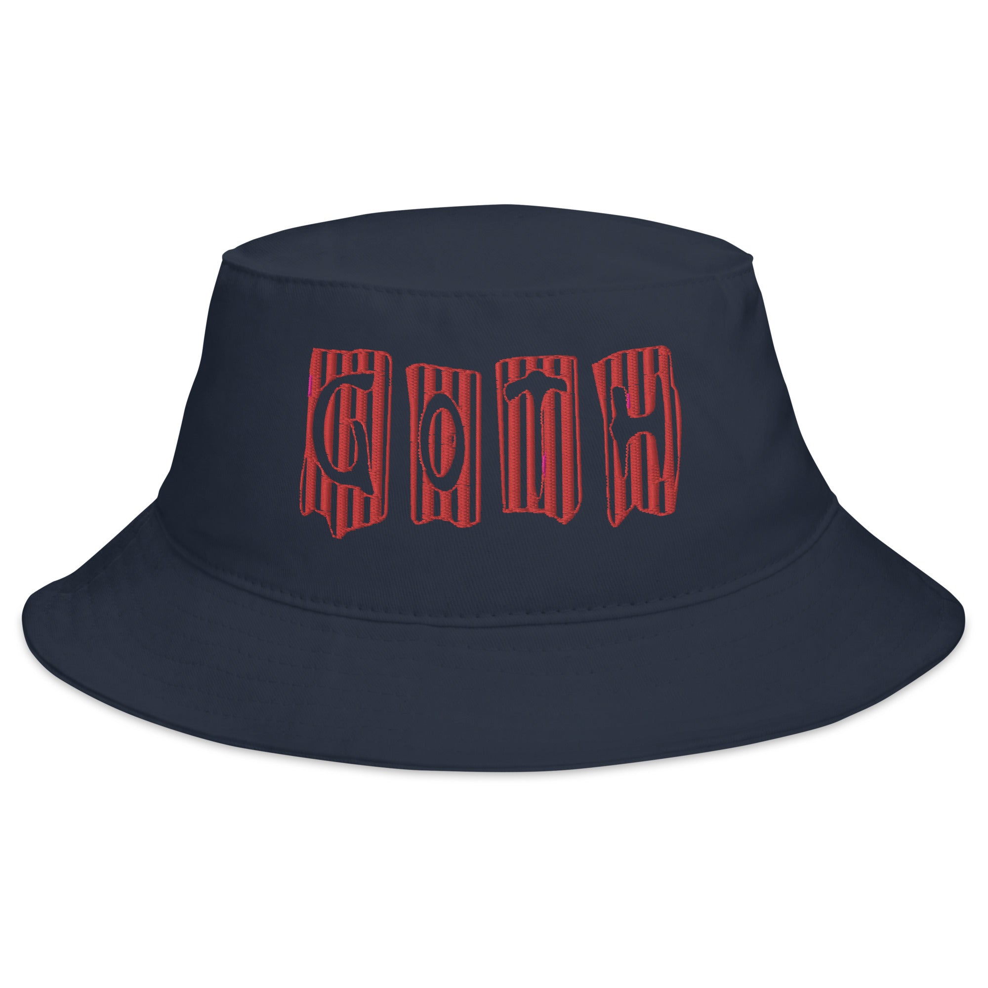 Black and Red Vertical Stripe Goth Embroidered Bucket Hat Gothic Fashion