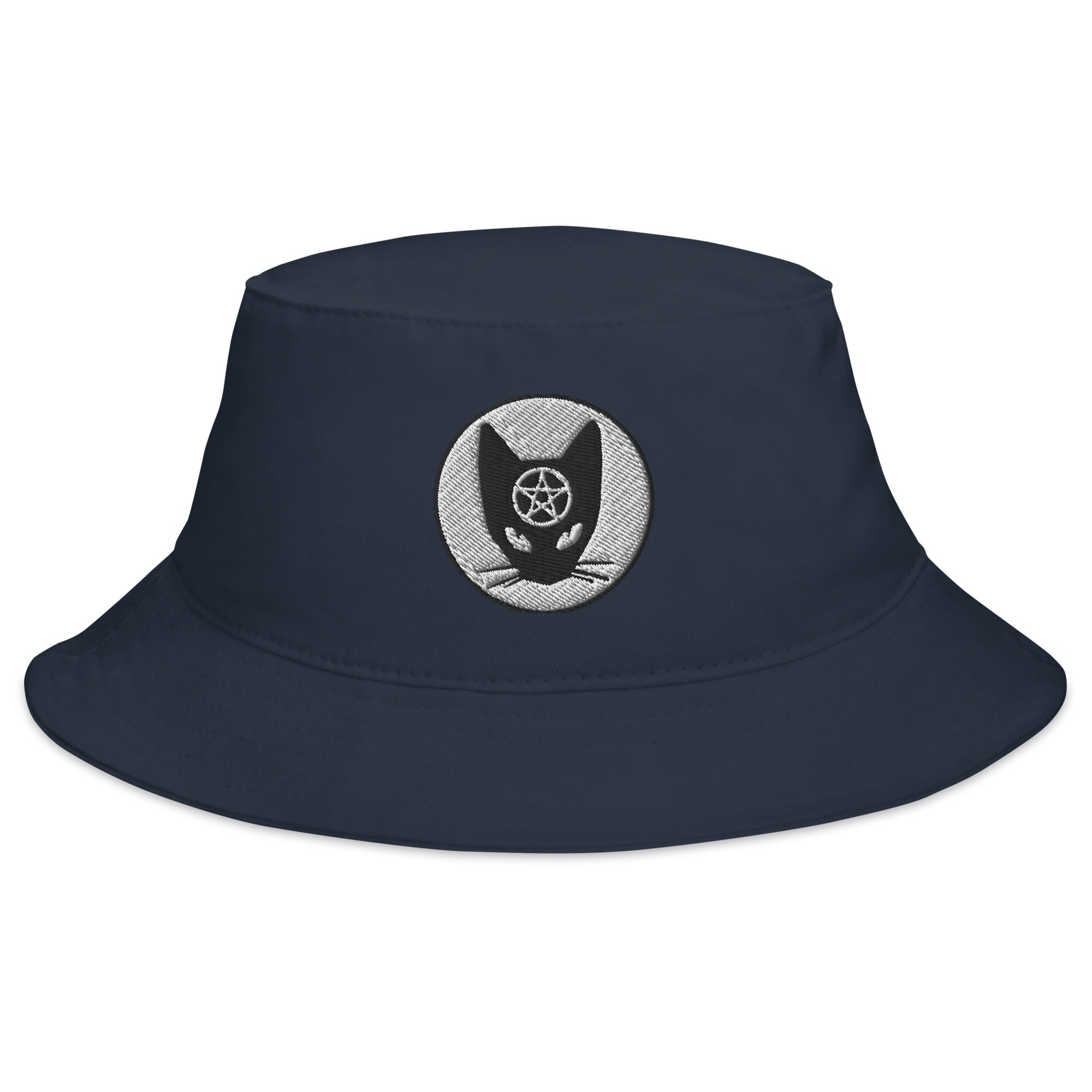 Black Cat Wiccan Pentagram Embroidered Bucket Hat Occult Symbols