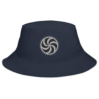 Navy bucket hat with White Deadly Swirl Spike Symbol embroidered artwork, front view