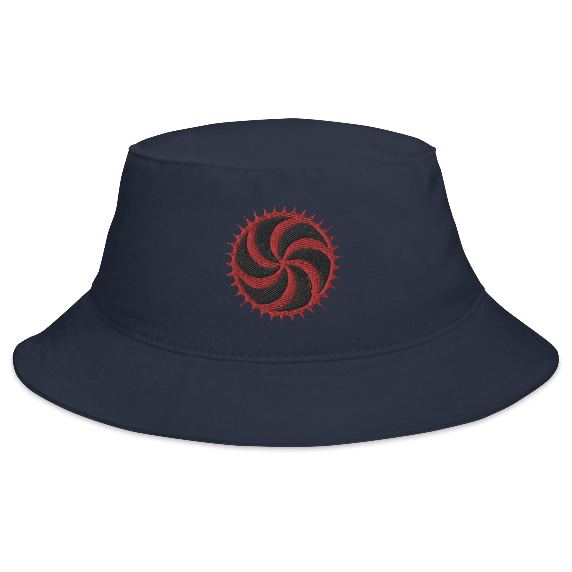 Red Deadly Swirl Spike Symbol Embroidered Bucket Hat