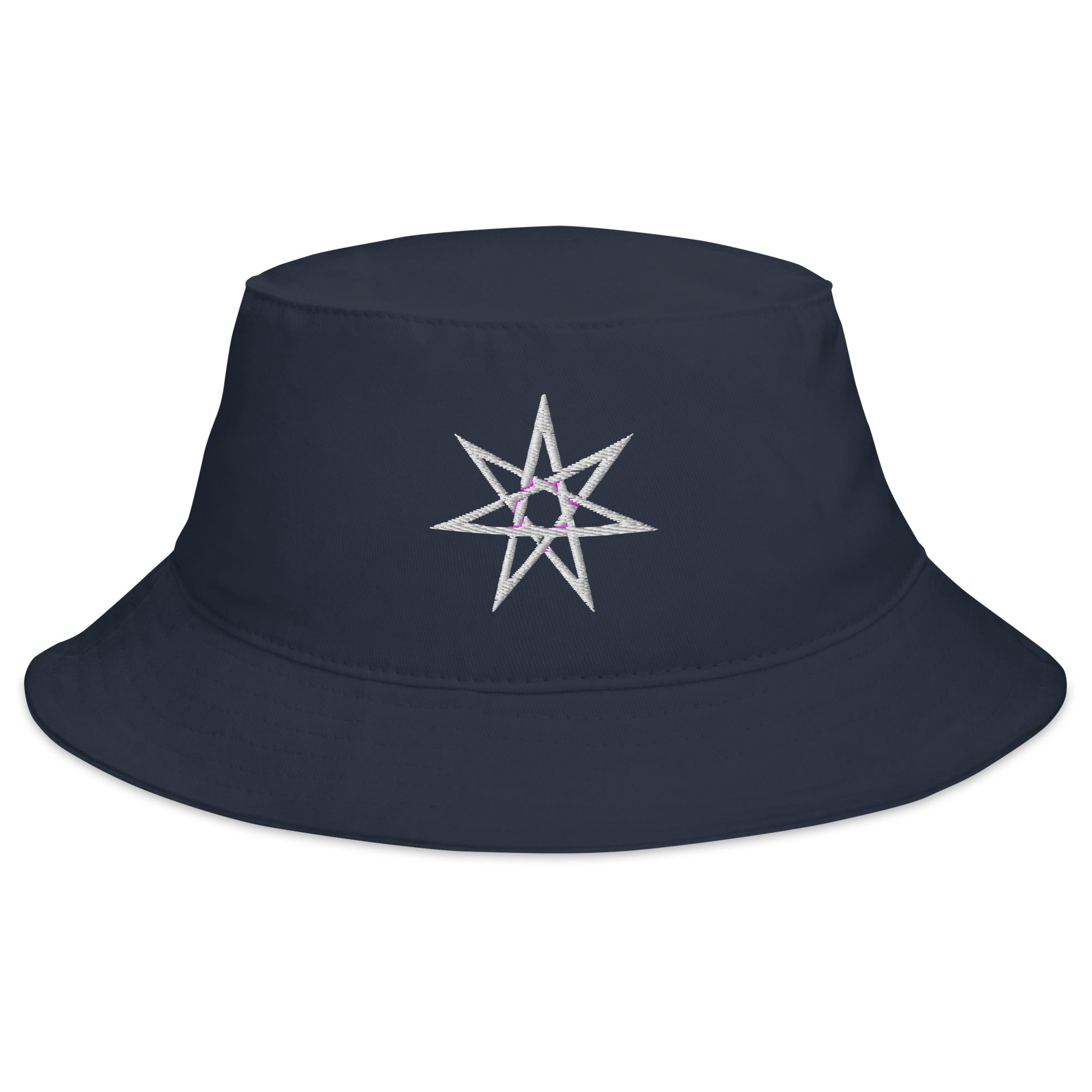 White Elven Star Embroidered Bucket Hat Pagan Witchcraft Symbol