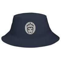 Navy bucket hat with Evil Queen embroidered artwork, front view