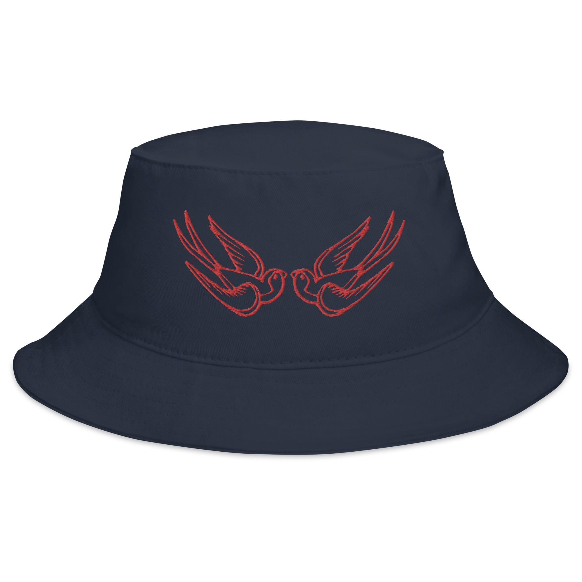 Red Falling Sparrows Tattoo Style Bird Embroidered Bucket Hat