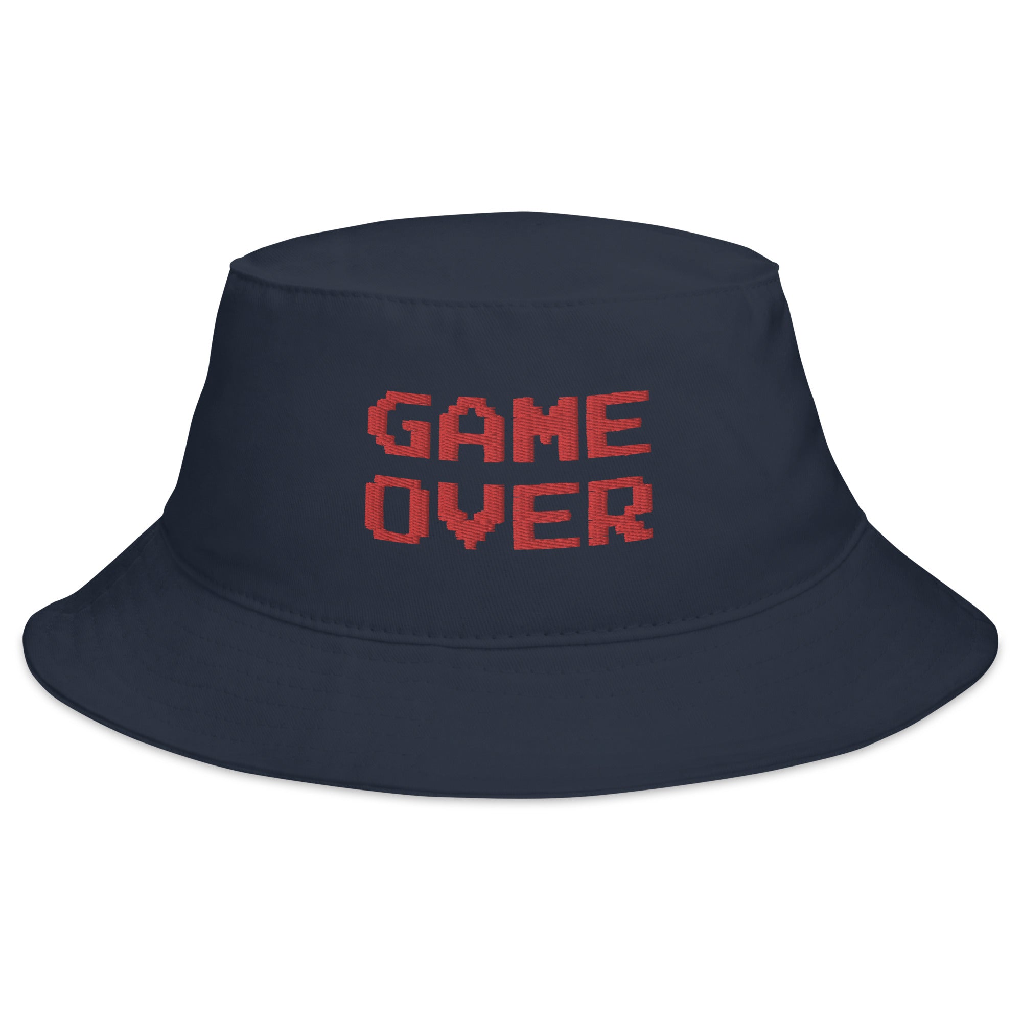 Red Game Over 8 Bit Embroidered Bucket Hat 80's Classic Gaming