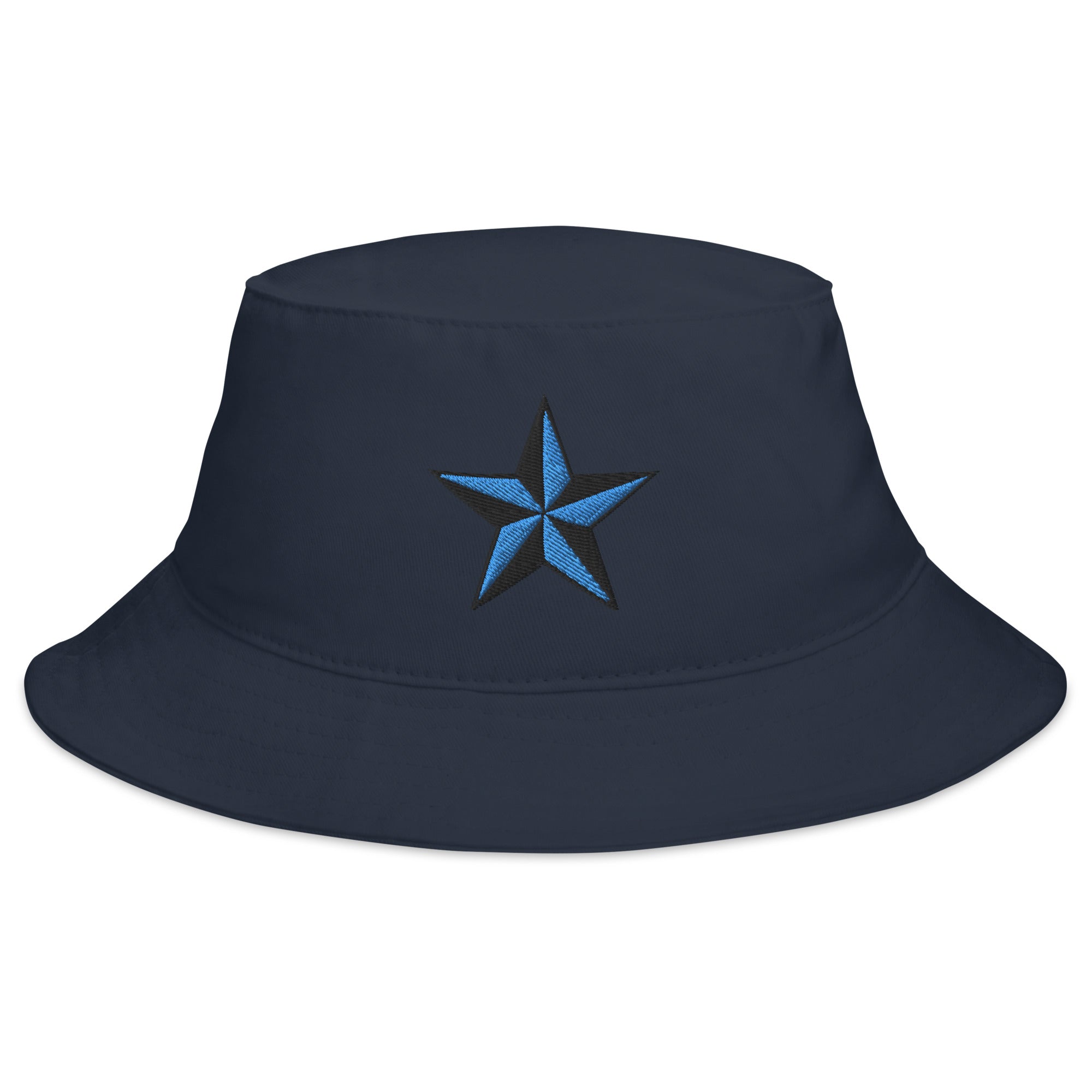 Blue Nautical Star North Star Embroidered Bucket Hat Tattoo Style Ink