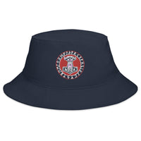 Navy bucket hat with Odin Hammer Viking Runes embroidered artwork, front view