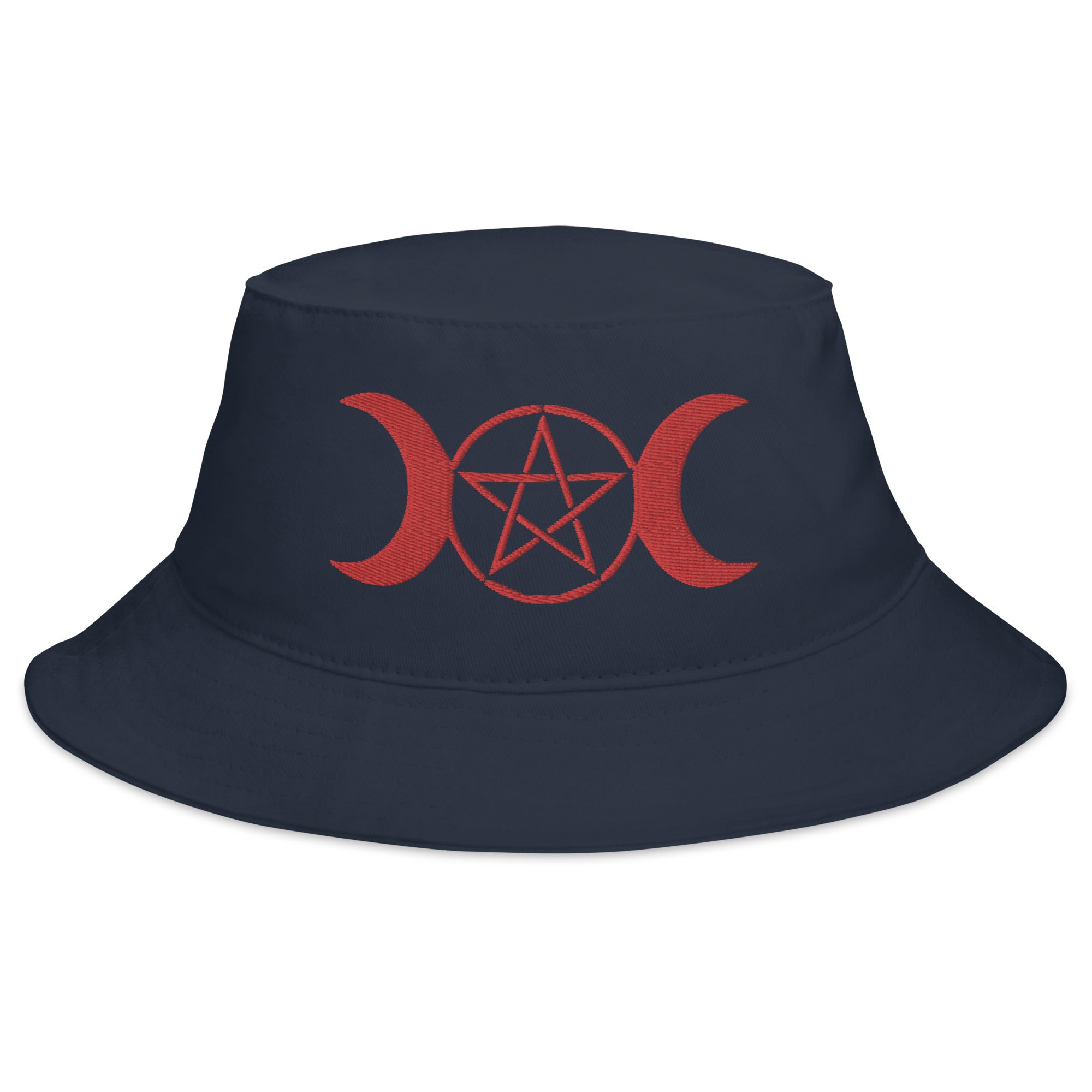 Red Pagan Triple Moon Goddess Embroidered Bucket Hat Wiccan Pentagram