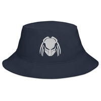 Navy bucket hat with Predator Alien Hybrid embroidered artwork, front view