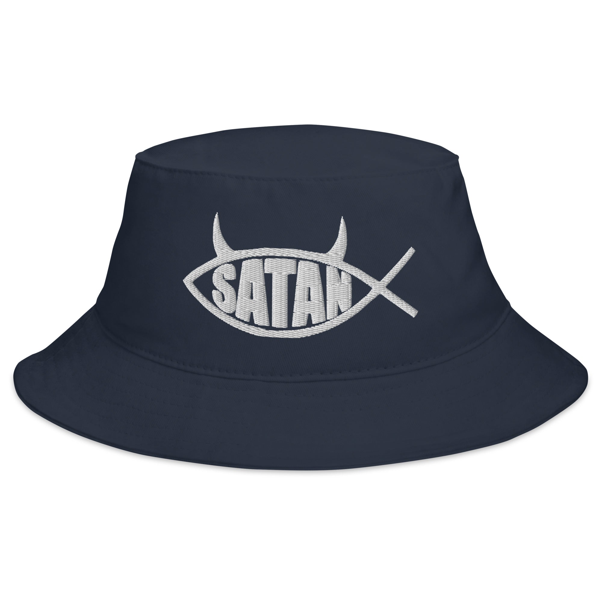 Satan Fish with Horns Religious Satire Embroidered Bucket Hat Satanic Church