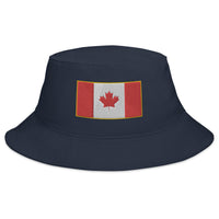 Navy bucket hat with The National Flag of Canada embroidered artwork, front view