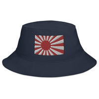 Navy bucket hat with The National Flag of Japan embroidered artwork, front view
