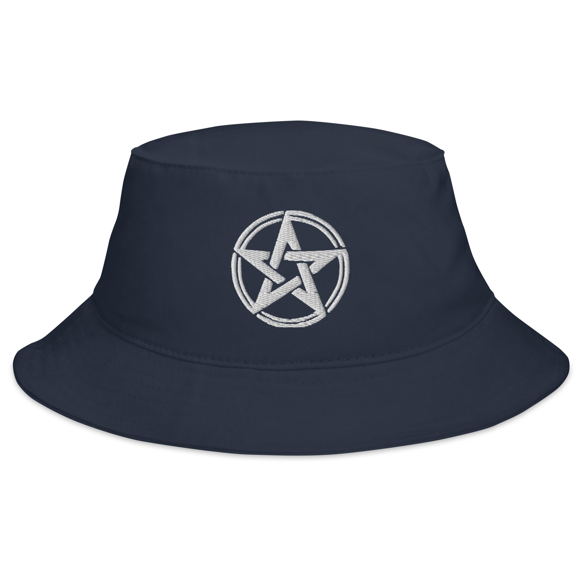 White Witching Hour Woven Pentagram Embroidered Bucket Hat Wiccan Ritual