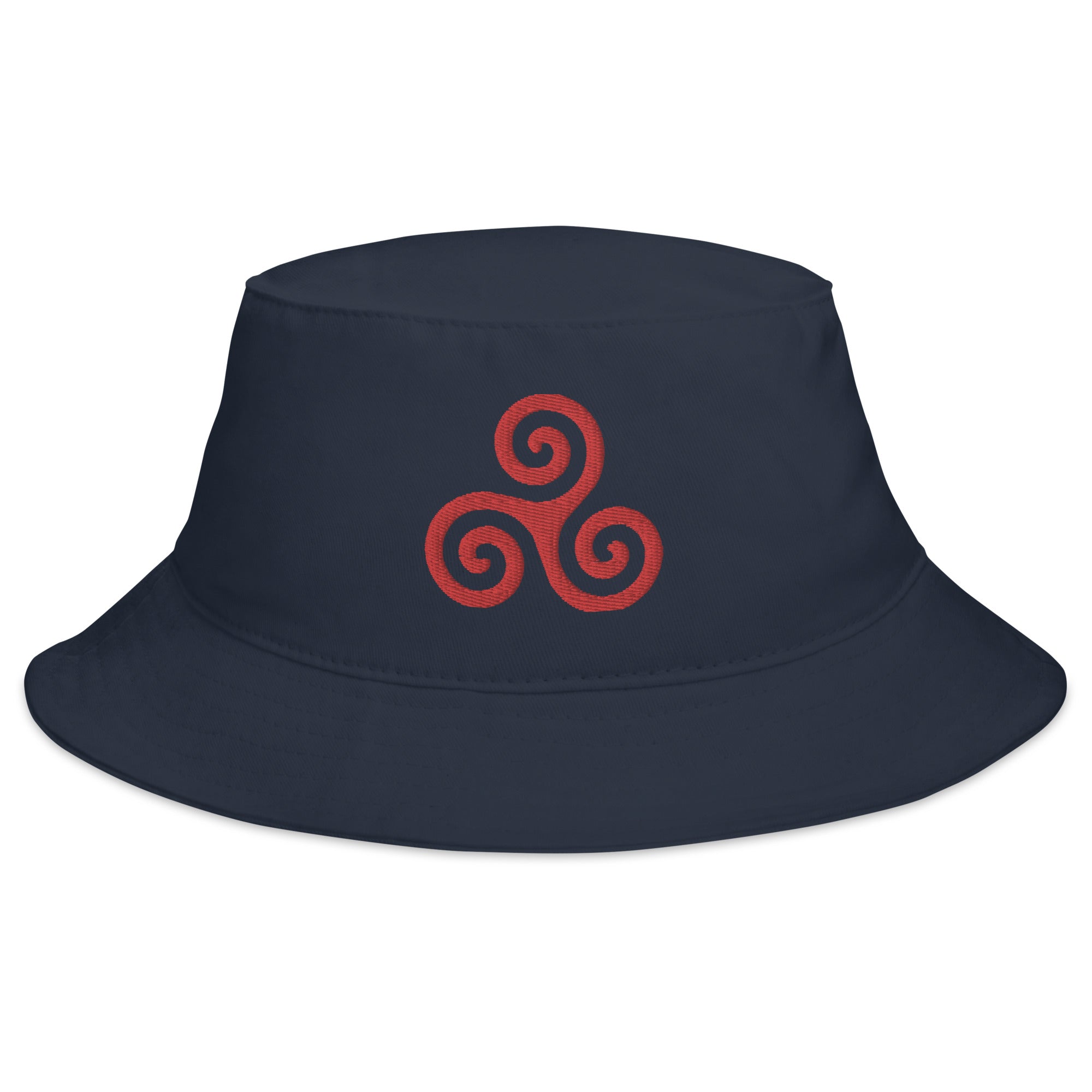 Red Triskelion or Triskeles Spiral Embroidered Bucket Hat Archimedean