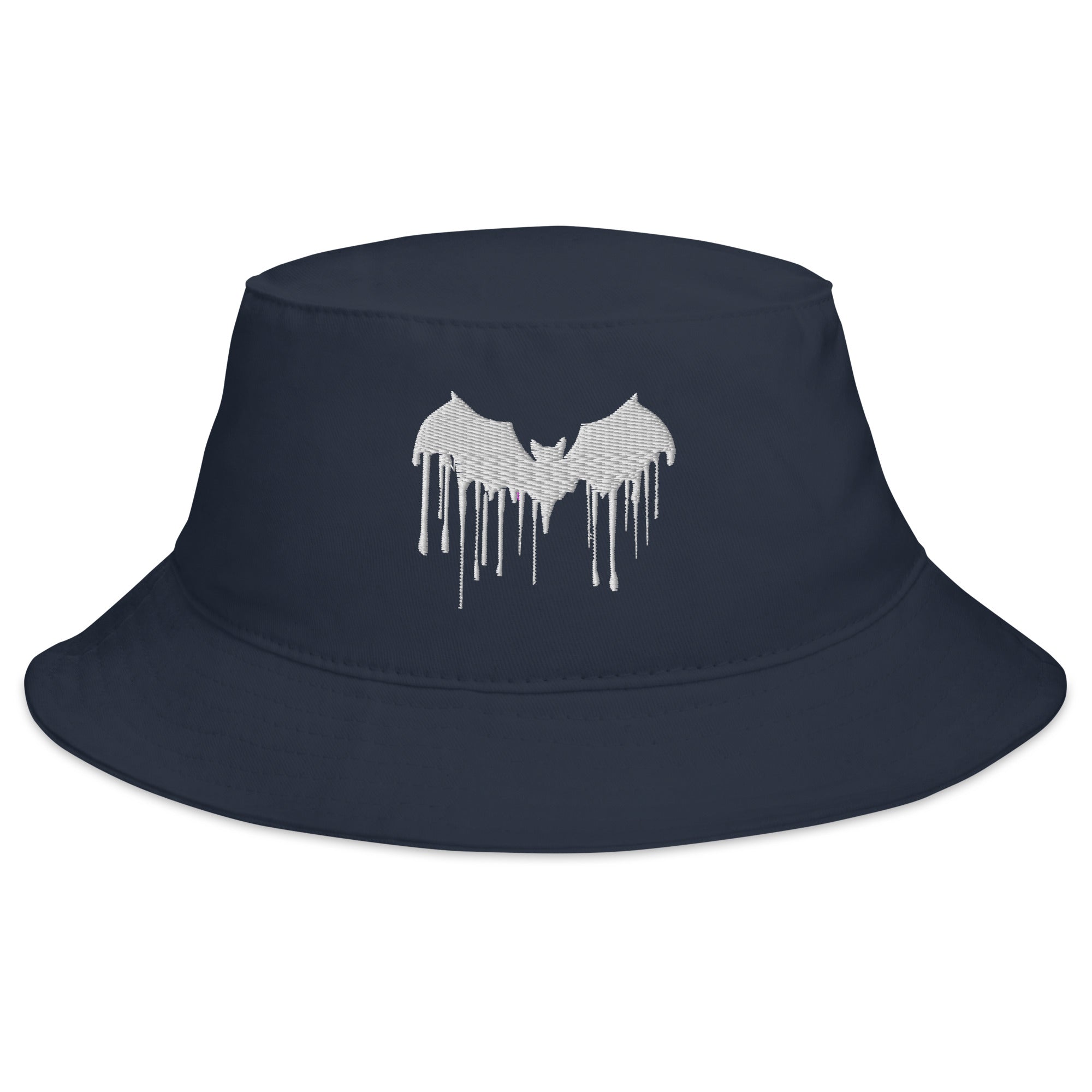 White Vampire Bat Blood Drip Embroidered Bucket Hat