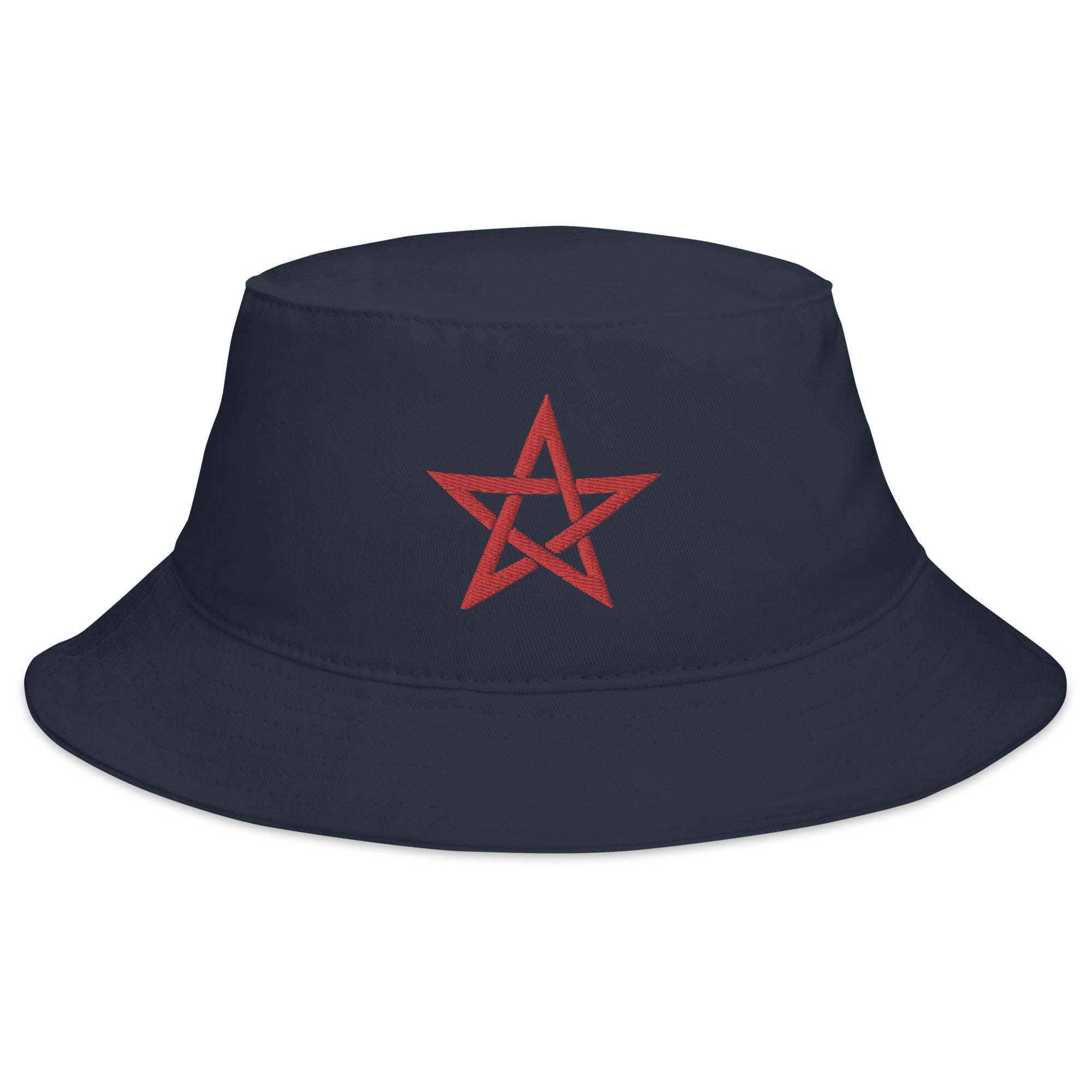 Red Wiccan Woven Pentagram Symbol Embroidered Bucket Hat