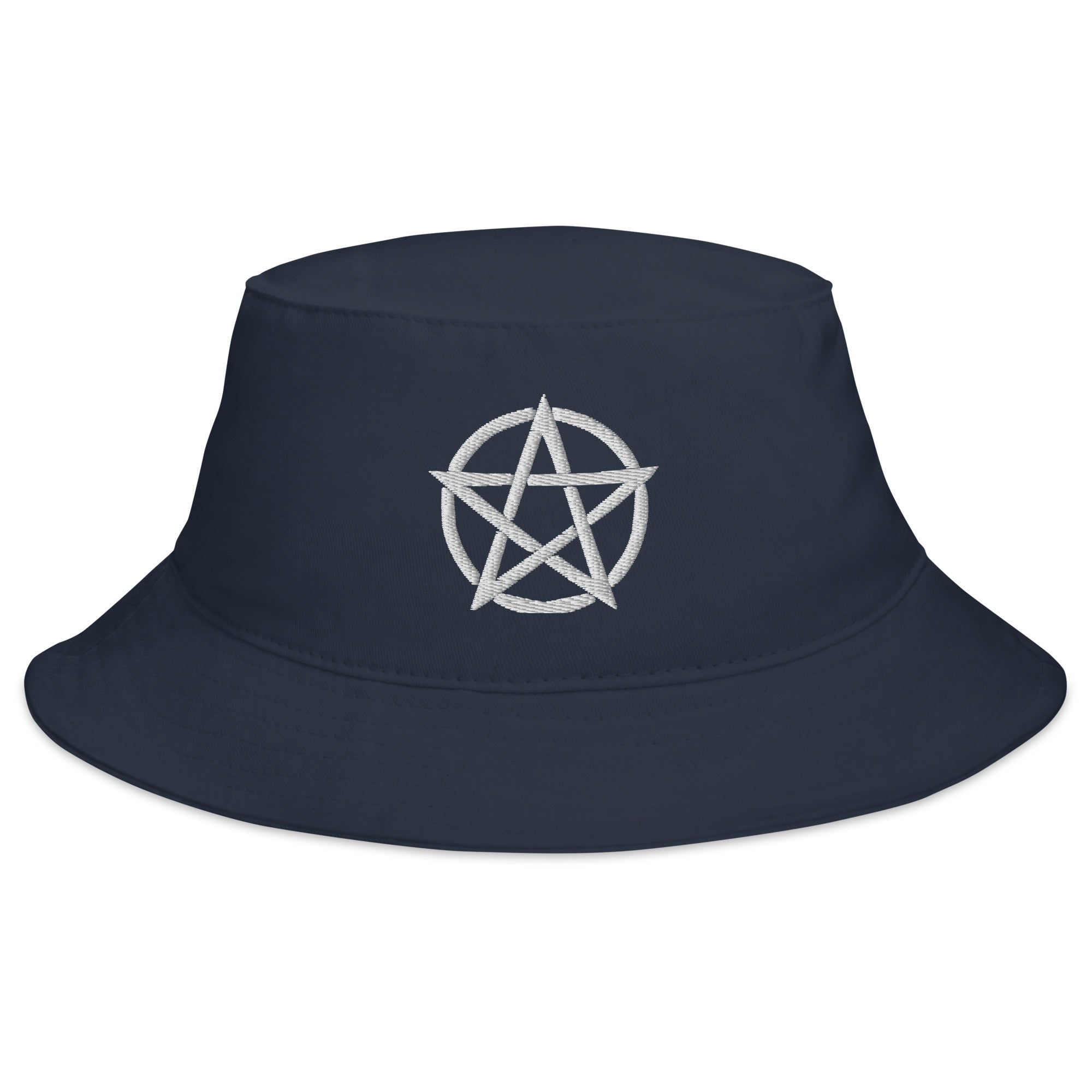 White Witchcraft Woven Pentacle Pagan Ritual Embroidered Bucket Hat Pentagram