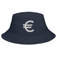 Navy bucket hat with The Euro Currency Money Symbol of European Union embroidered artwork, front view
