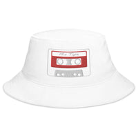 White bucket hat with 80's Style Mix Tape embroidered artwork, front view