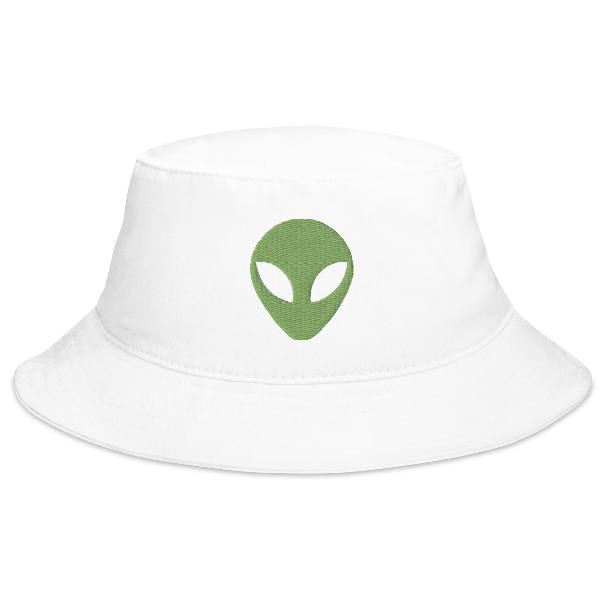 Alien Face Little Green Men Embroidered Bucket Hat Space Invader